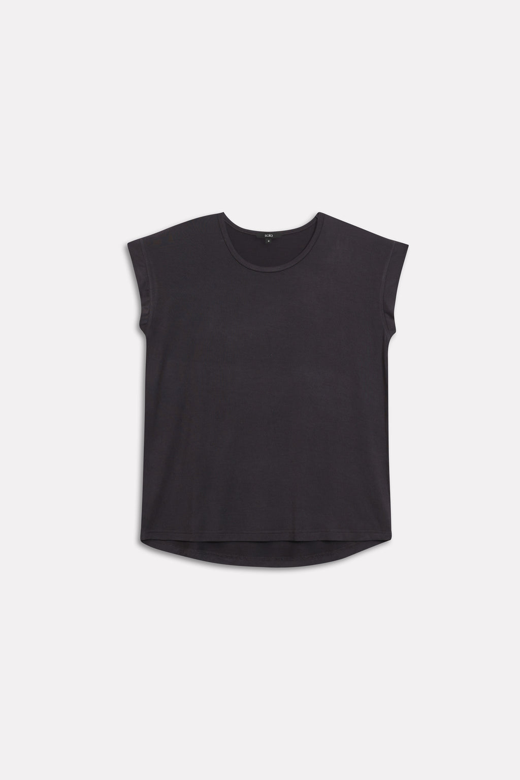 Flat lay of the black featherweight modal t-shirt, by SOLA Pakistan.