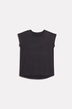 Flat lay of the black featherweight modal t-shirt, by SOLA Pakistan.