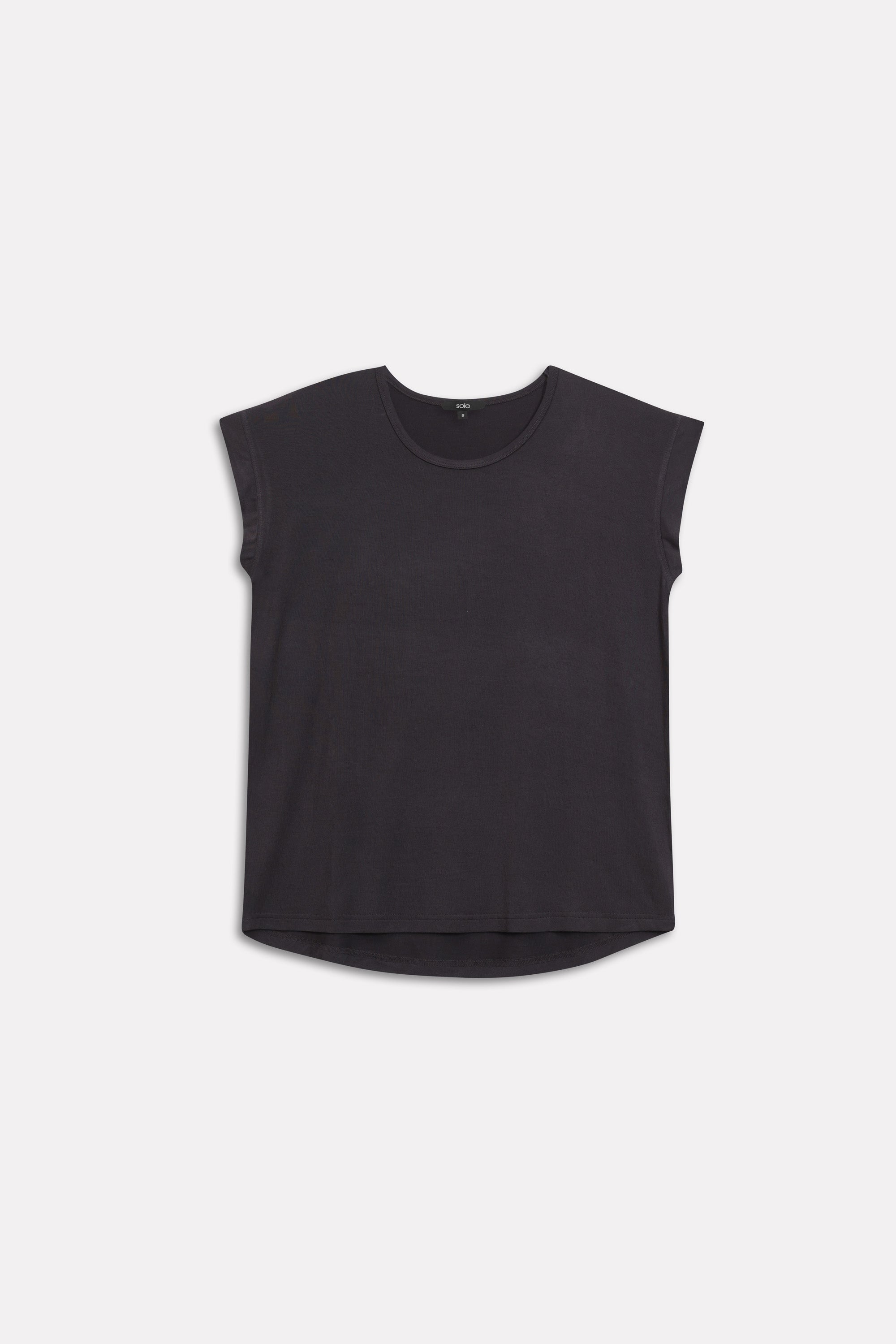 Flat lay of the black featherweight modal t-shirt, by SOLA Pakistan.
