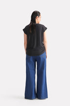 Black featherweight modal t-shirt shown in a styled fit, by SOLA Pakistan.