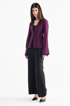 Black high waisted clean wide leg tailored, full styled look, by SOLA Pakistan.