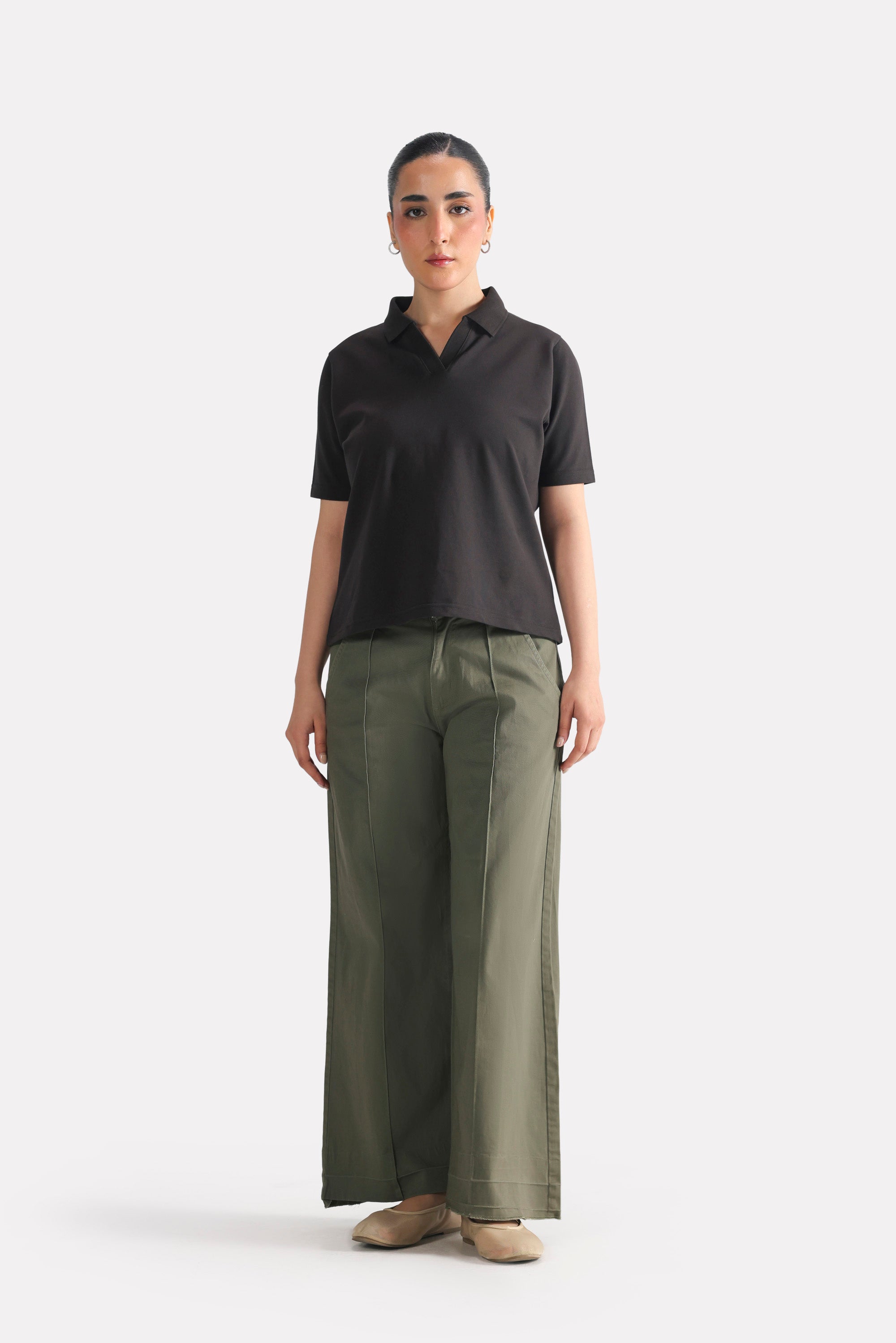 Black jhonny collar polo t-shirt, full styled look, by SOLA Pakistan.