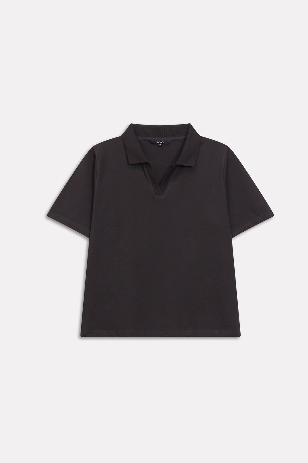 Black jhonny collar polo t-shirt shown in a styled fit, by SOLA Pakistan.