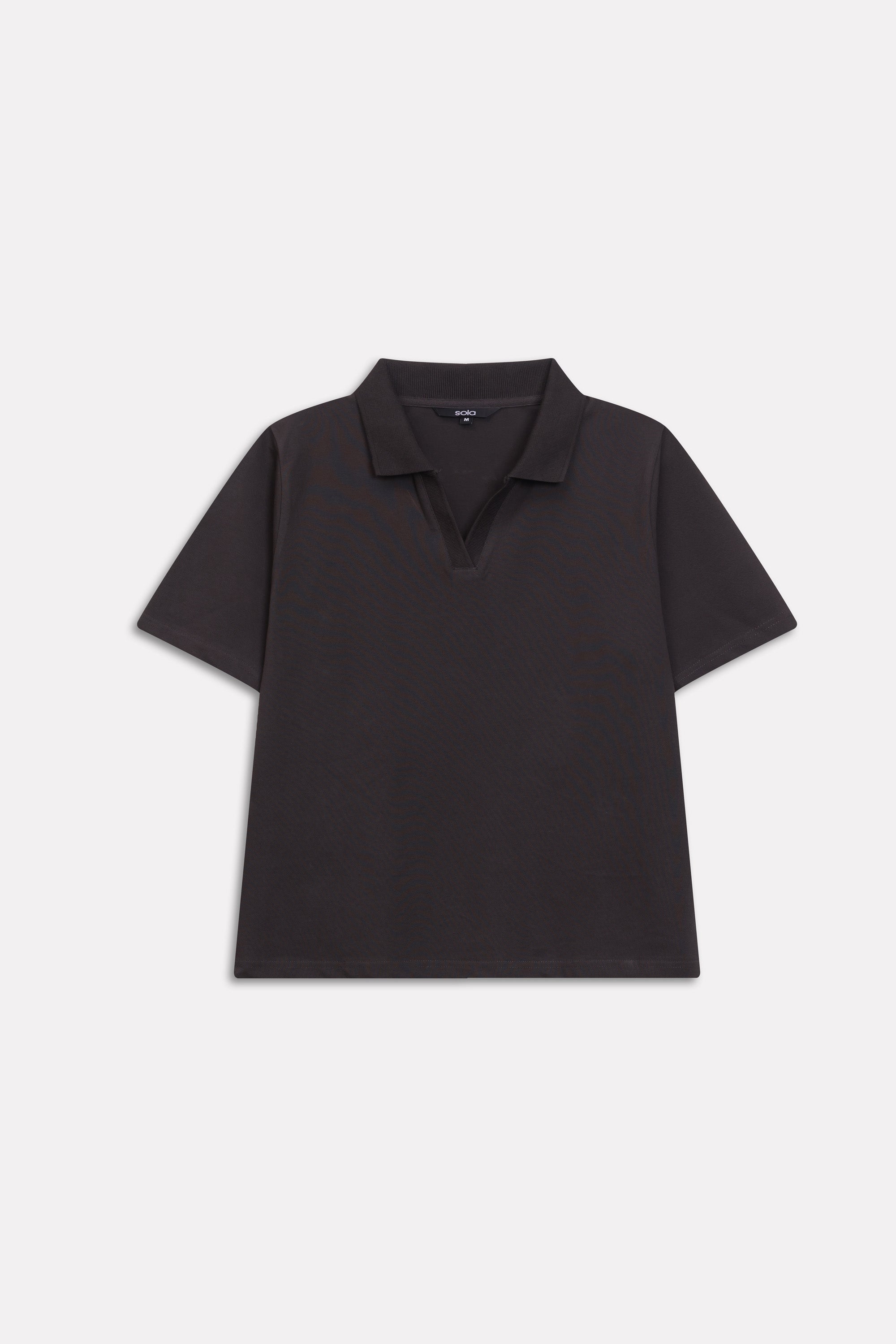 Black jhonny collar polo t-shirt shown in a styled fit, by SOLA Pakistan.