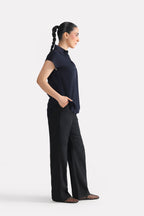 Black retro wide-leg trouser, alternate angle, by SOLA Pakistan.