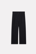Black retro wide-leg trouser, full styled look, by SOLA Pakistan.
