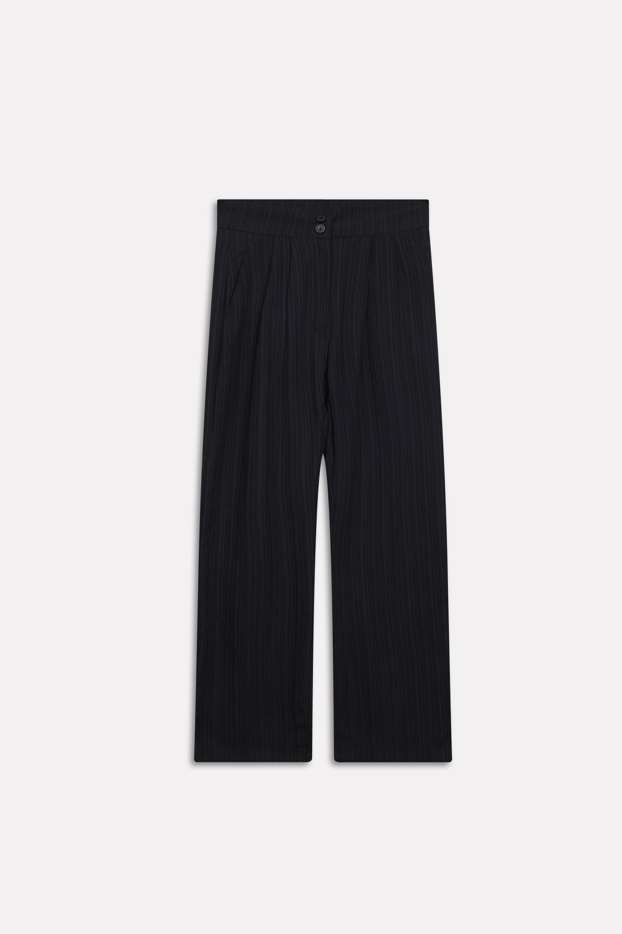 Black retro wide-leg trouser, full styled look, by SOLA Pakistan.