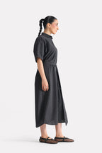Black & white stripe striped cotton belted dress, full styled look, by SOLA Pakistan.