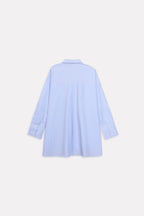Flat lay of the blue & white stripe oversized boyfriend shirt, by SOLA Pakistan.