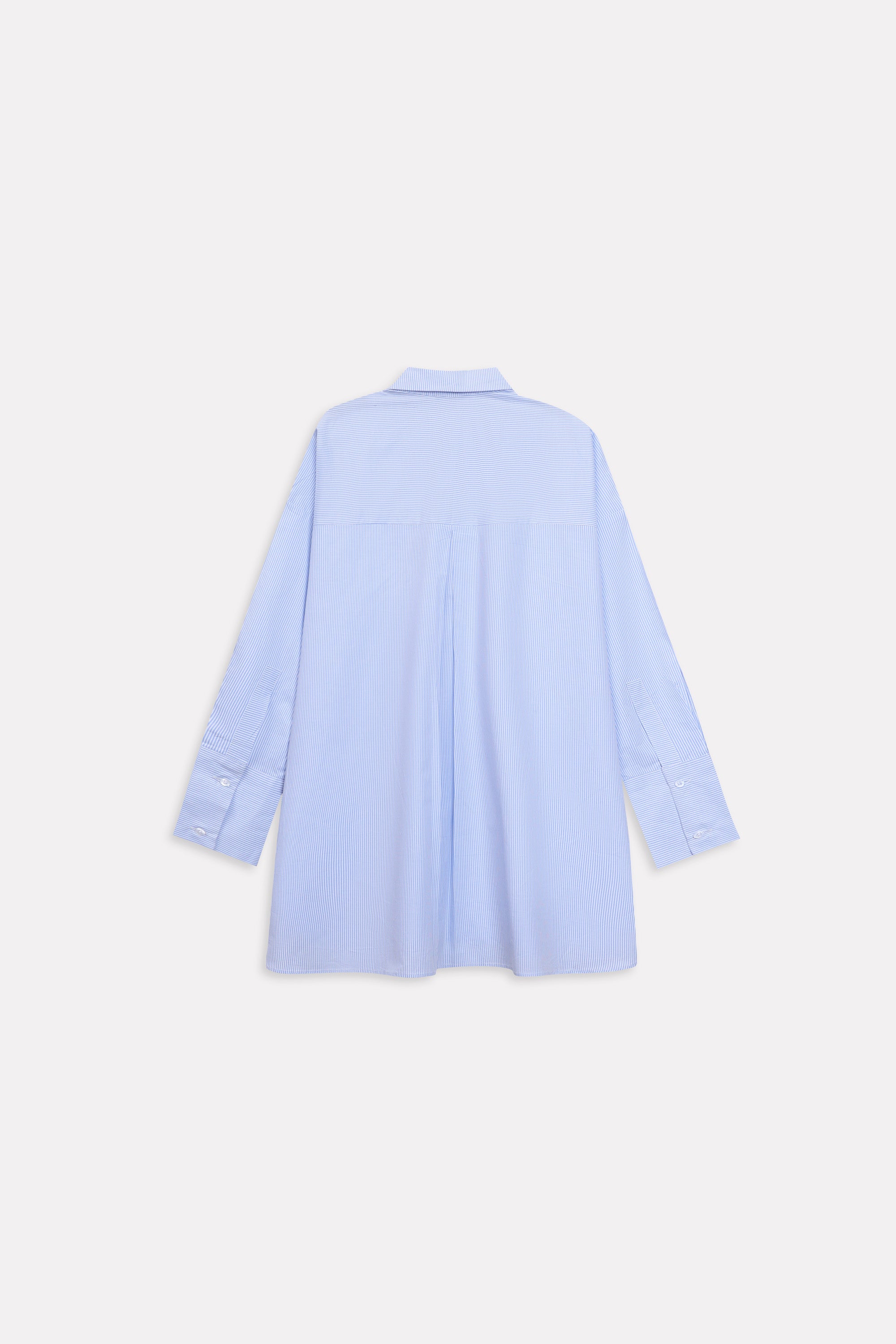 Flat lay of the blue & white stripe oversized boyfriend shirt, by SOLA Pakistan.