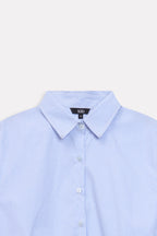 Additional view of the blue & white stripe sleek striped collar shirt, by SOLA Pakistan.
