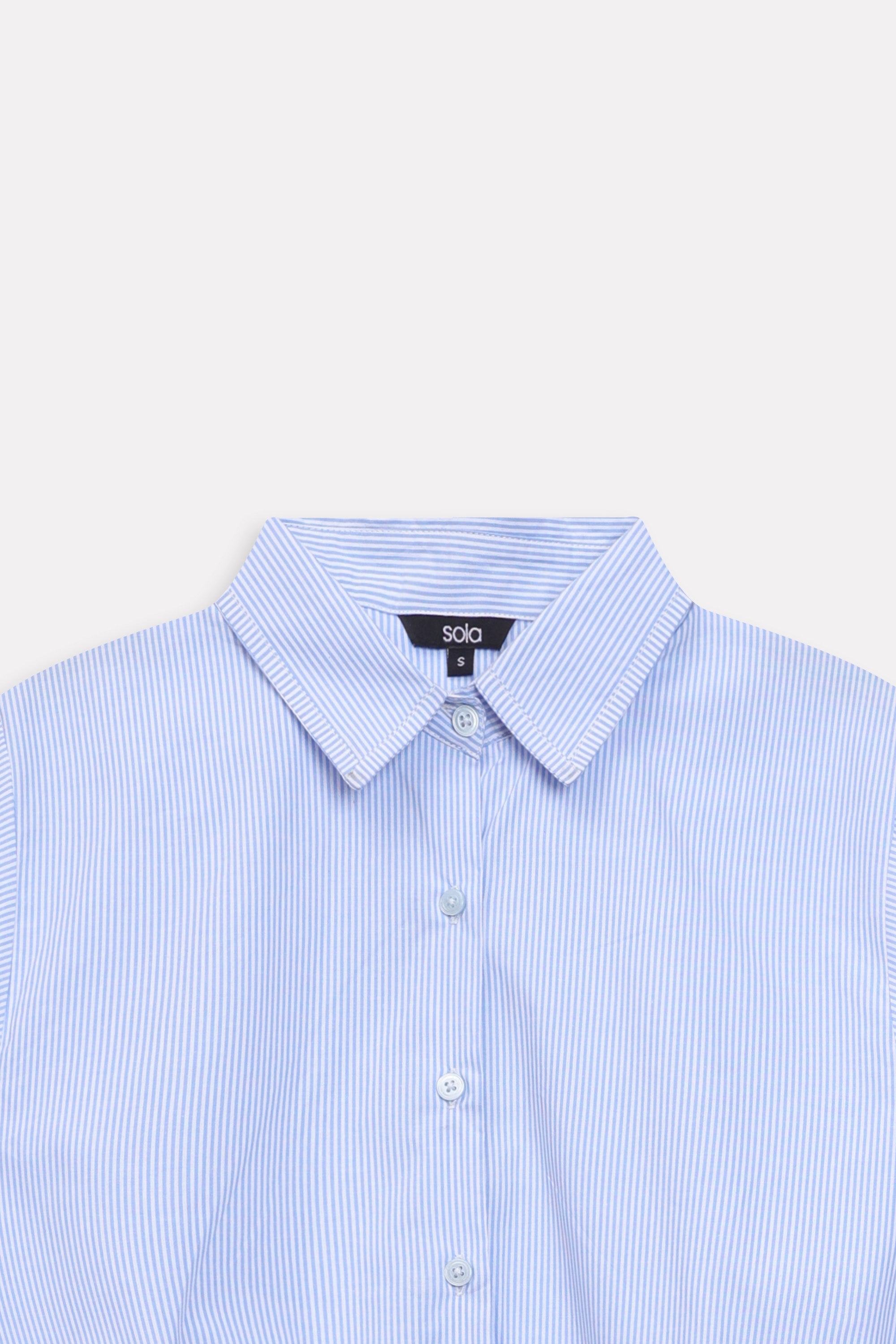 Additional view of the blue & white stripe sleek striped collar shirt, by SOLA Pakistan.