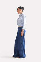 Blue & white stripe sleek striped collar shirt, alternate angle, by SOLA Pakistan.