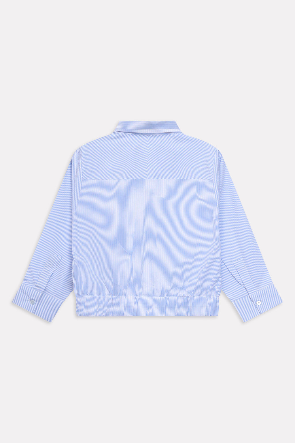 Flat lay of the blue & white stripe sleek striped collar shirt, by SOLA Pakistan.