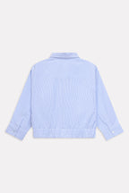 Flat lay of the blue & white stripe sleek striped collar shirt, by SOLA Pakistan.