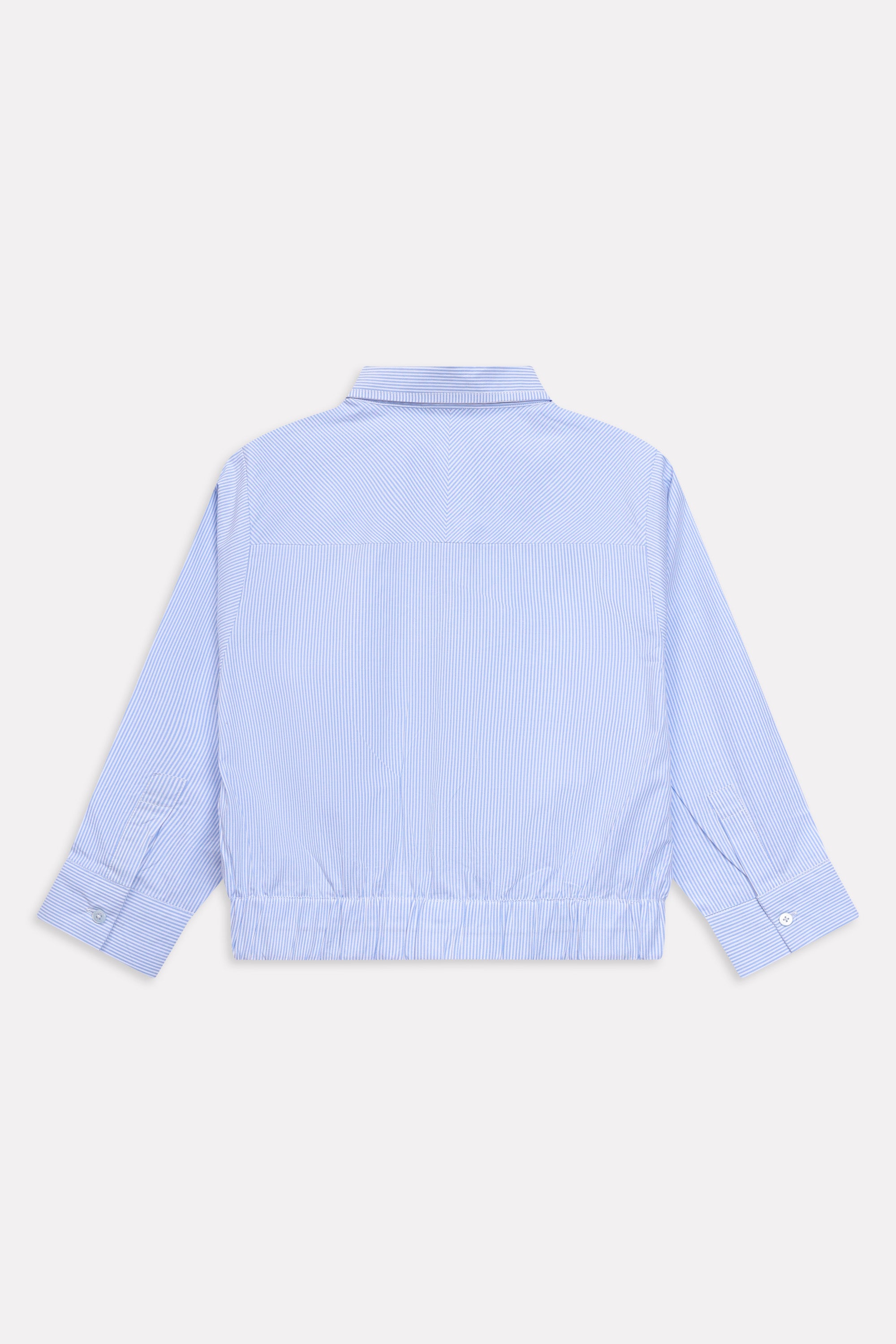 Flat lay of the blue & white stripe sleek striped collar shirt, by SOLA Pakistan.