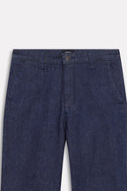 Dark blue bootcut denim jean, alternate angle, by SOLA Pakistan.