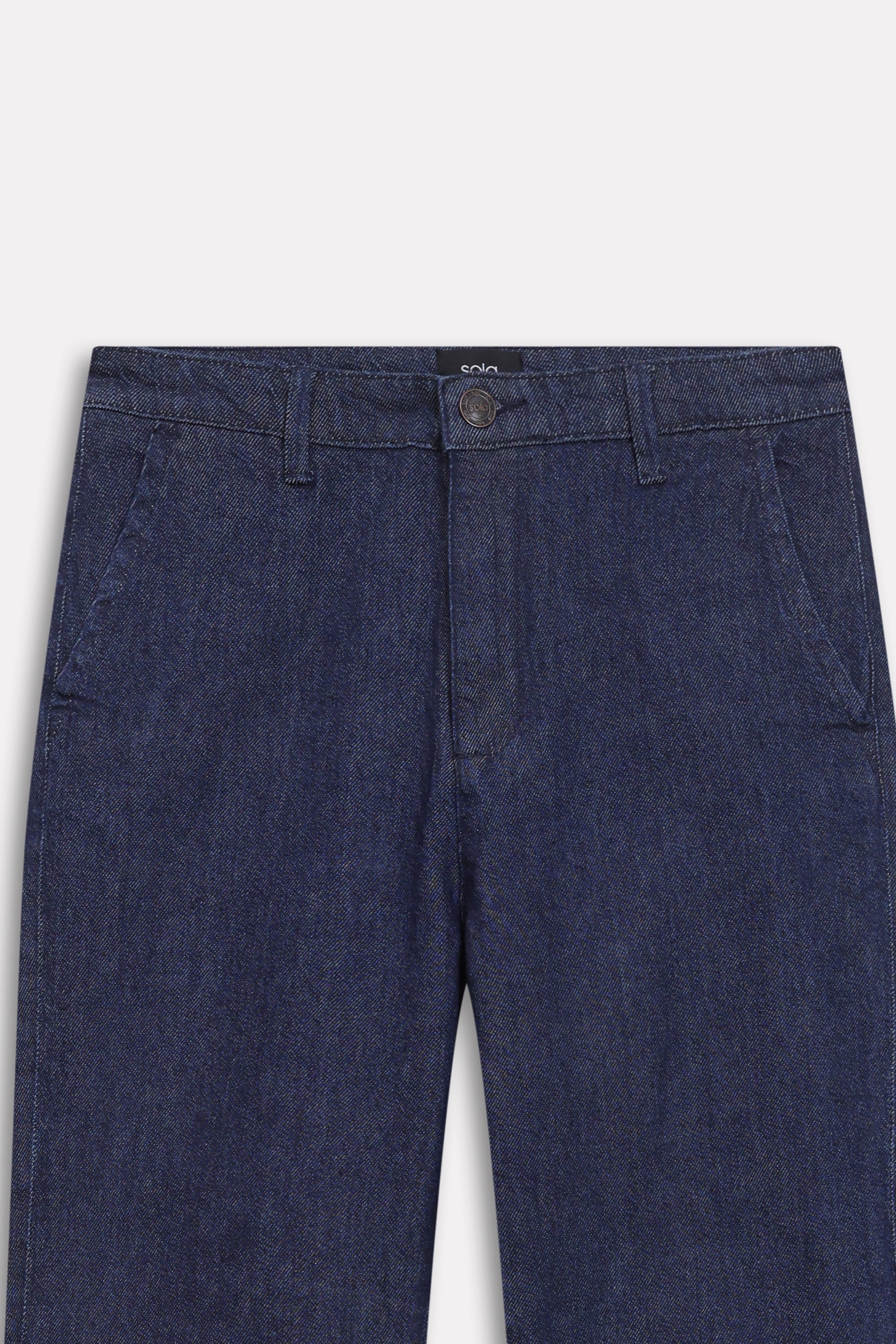 Dark blue bootcut denim jean, alternate angle, by SOLA Pakistan.