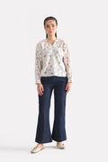 Dark blue bootcut denim jean in cotton, worn by a model, by SOLA Pakistan.
