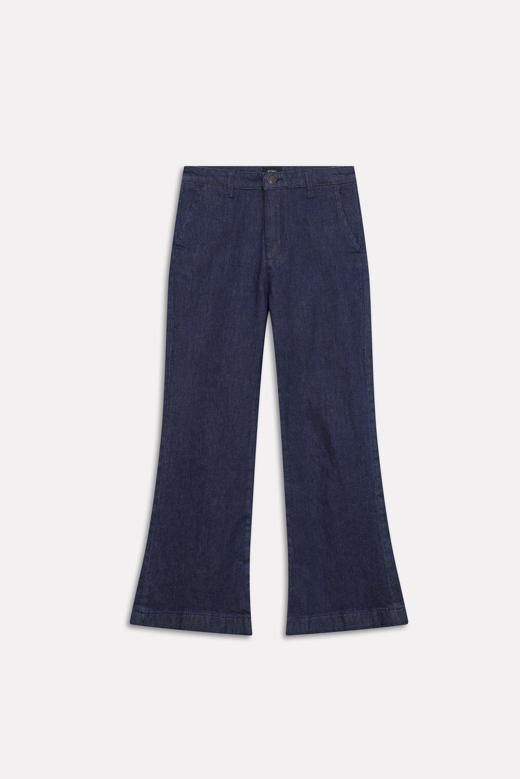 Dark blue bootcut denim jean shown in a styled fit, by SOLA Pakistan.