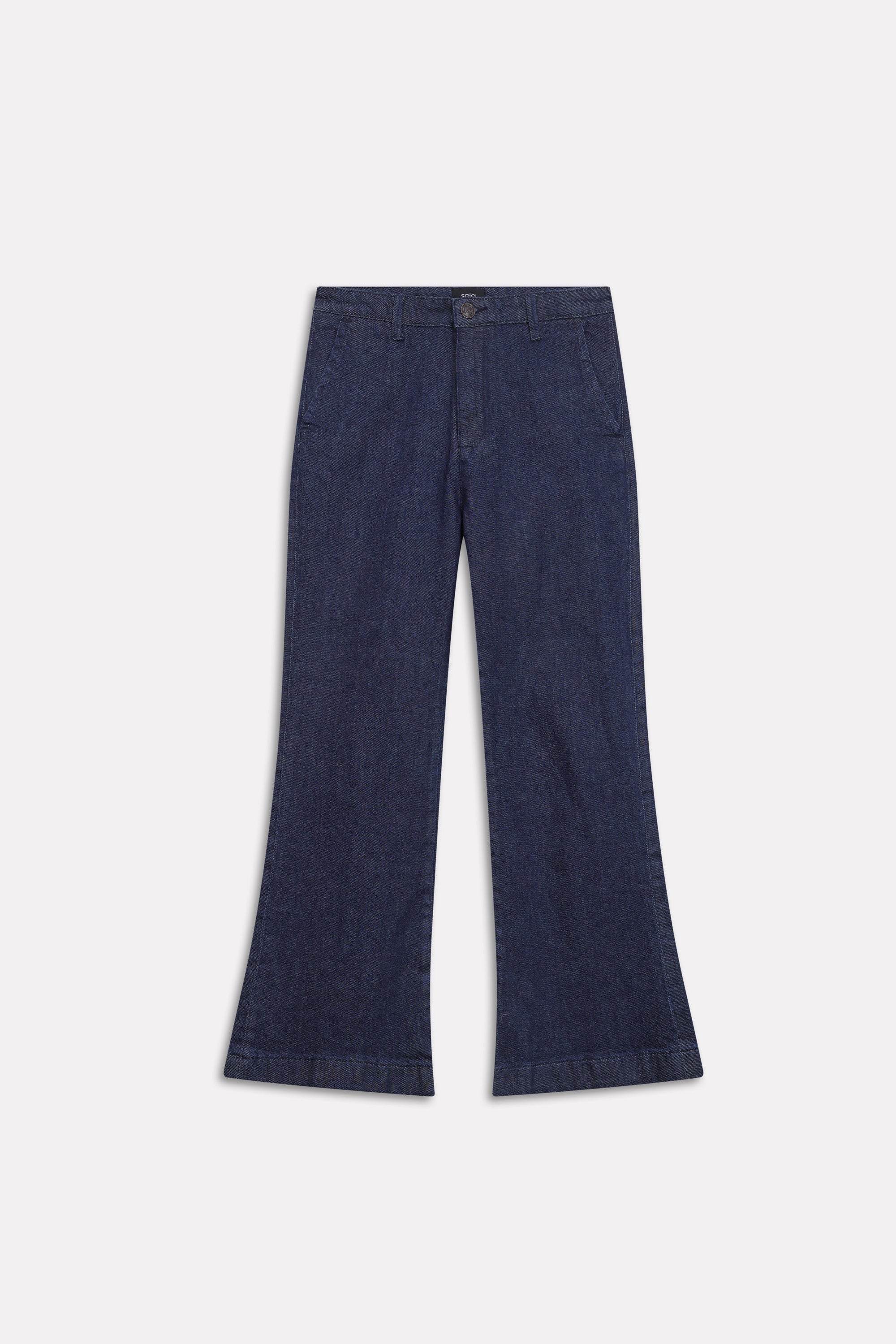 Dark blue bootcut denim jean shown in a styled fit, by SOLA Pakistan.