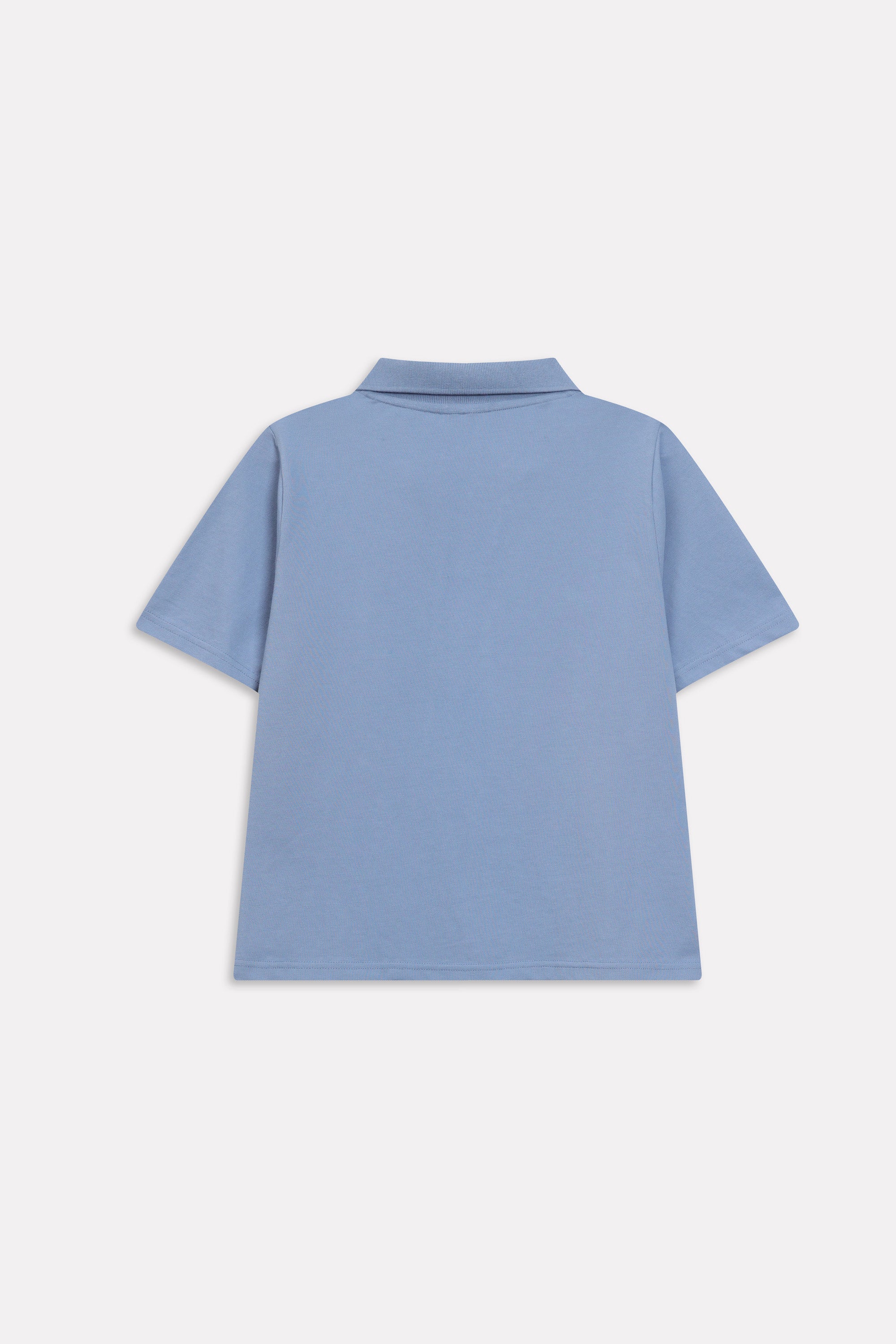 Flat lay of the faded blue (faded denim) jhonny collar polo t-shirt, by SOLA Pakistan.