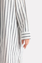 Additional view of the grey & white stripe classic a-line shirt dress, by SOLA Pakistan.