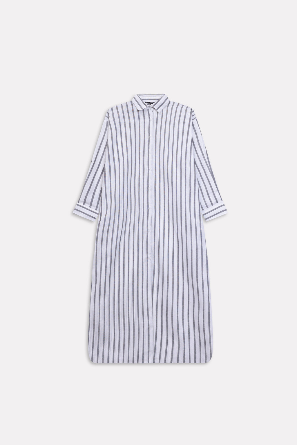 Flat lay of the grey & white stripe classic a-line shirt dress, by SOLA Pakistan.