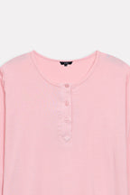 Additional view of the light pink henley t-shirt, by SOLA Pakistan.