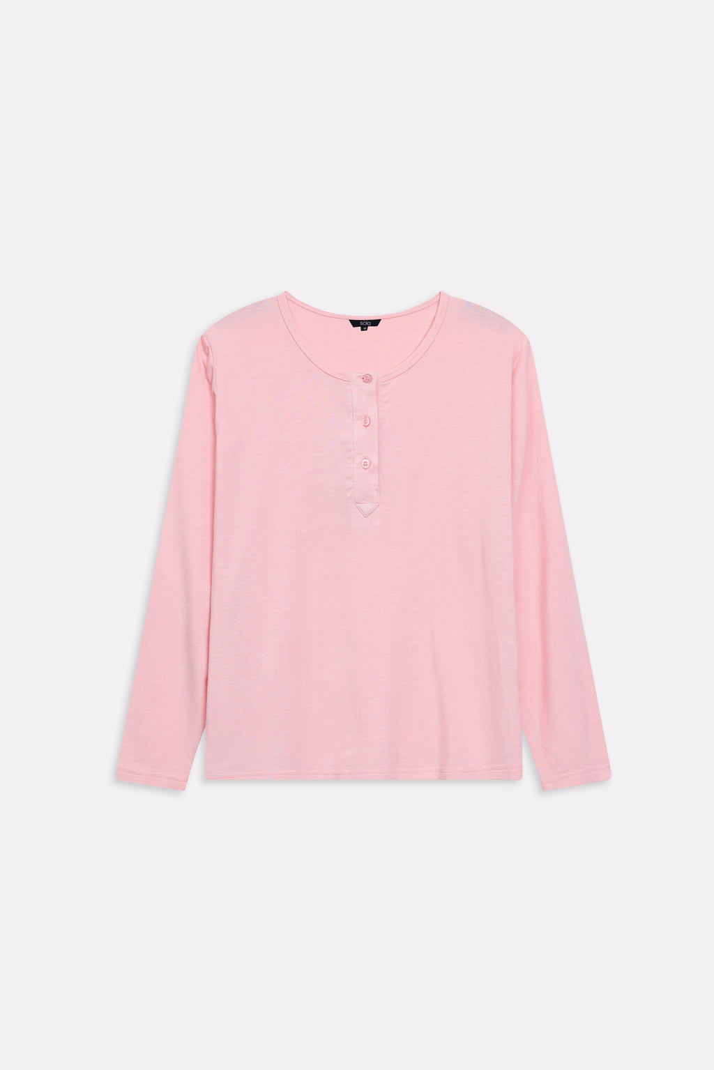 Light pink henley t-shirt shown in a styled fit, by SOLA Pakistan.