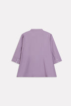 Flat lay of the light purple (lilac) loop & lounge top, by SOLA Pakistan.