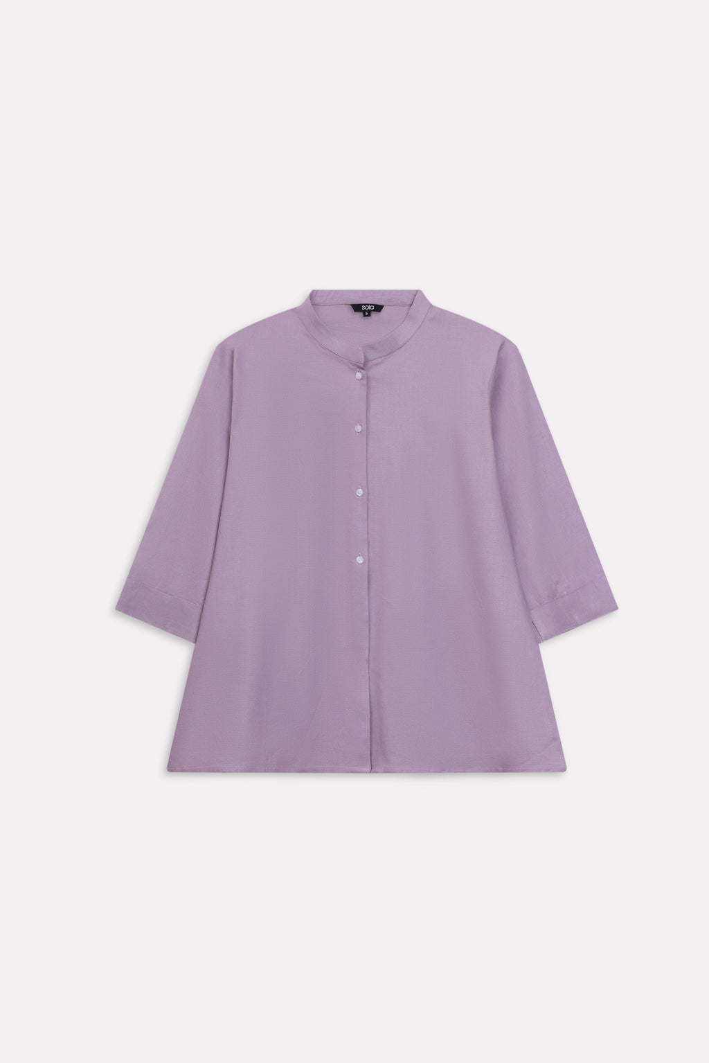 Light purple (lilac) loop & lounge top shown in a styled fit, by SOLA Pakistan.