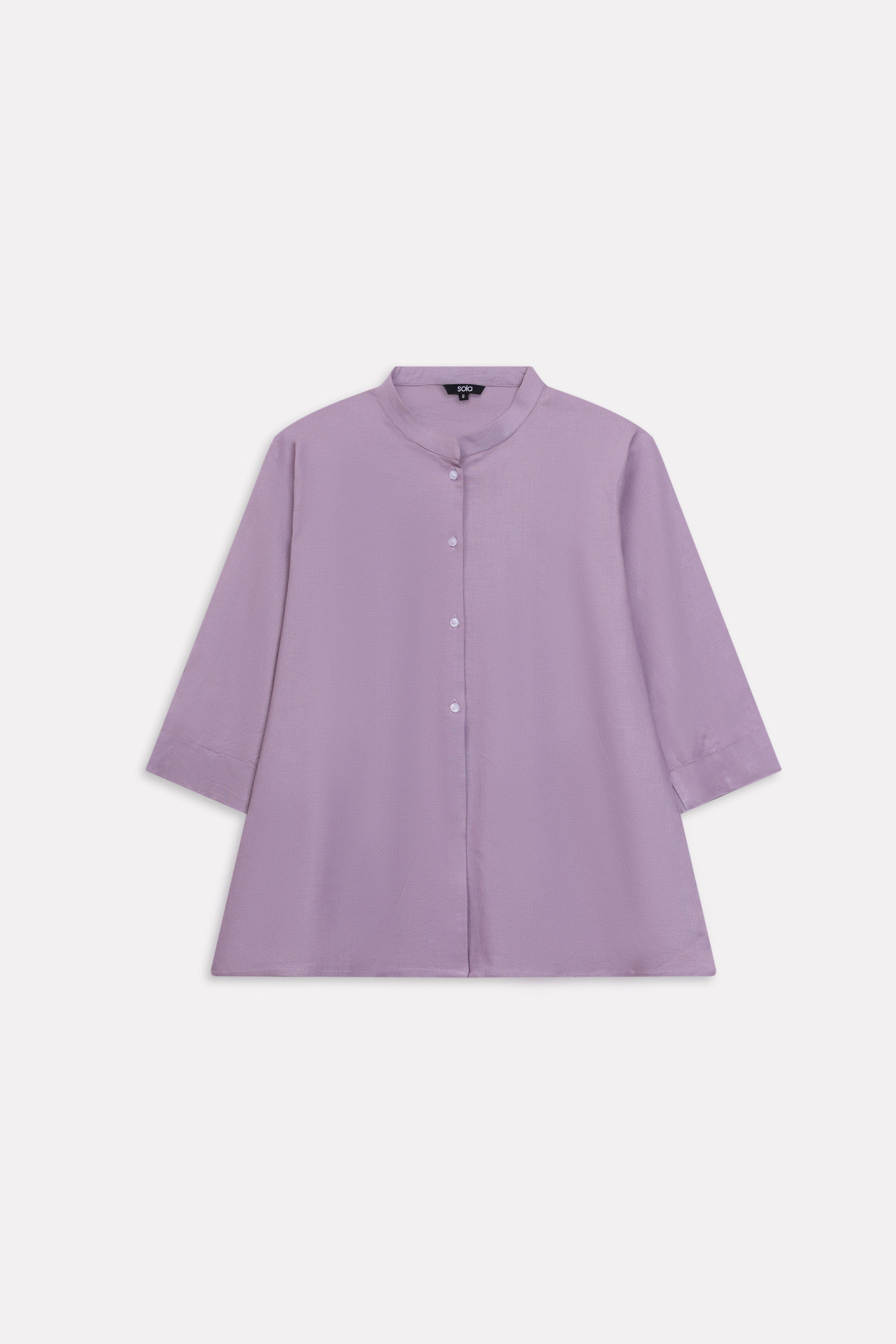 Light purple (lilac) loop & lounge top shown in a styled fit, by SOLA Pakistan.