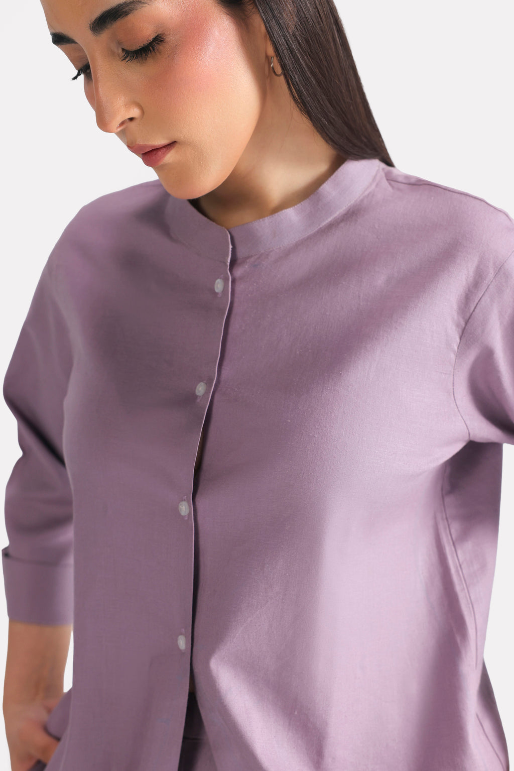 Texture and fabric detail, light purple (lilac) loop & lounge top, by SOLA Pakistan.