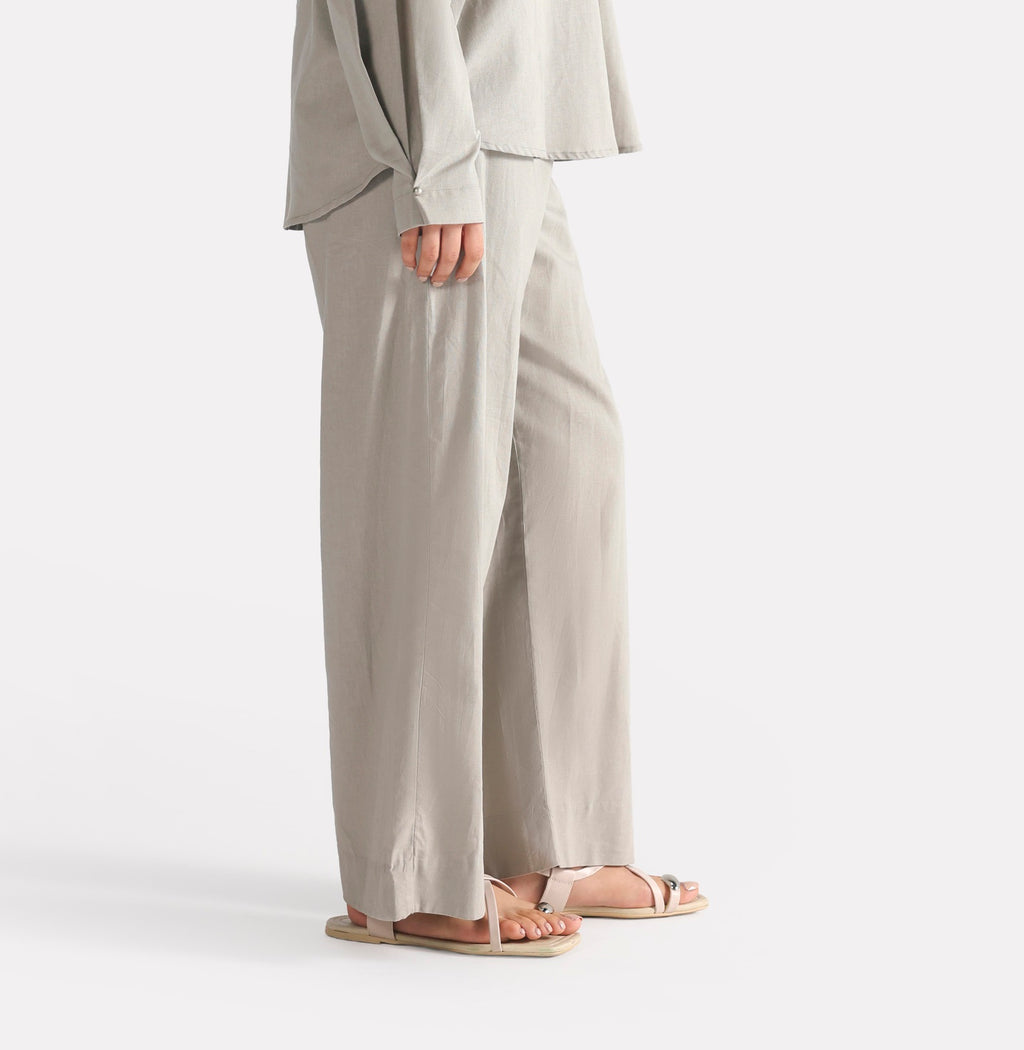 Mid grey structured ensemble bottom, full styled look, by SOLA Pakistan.