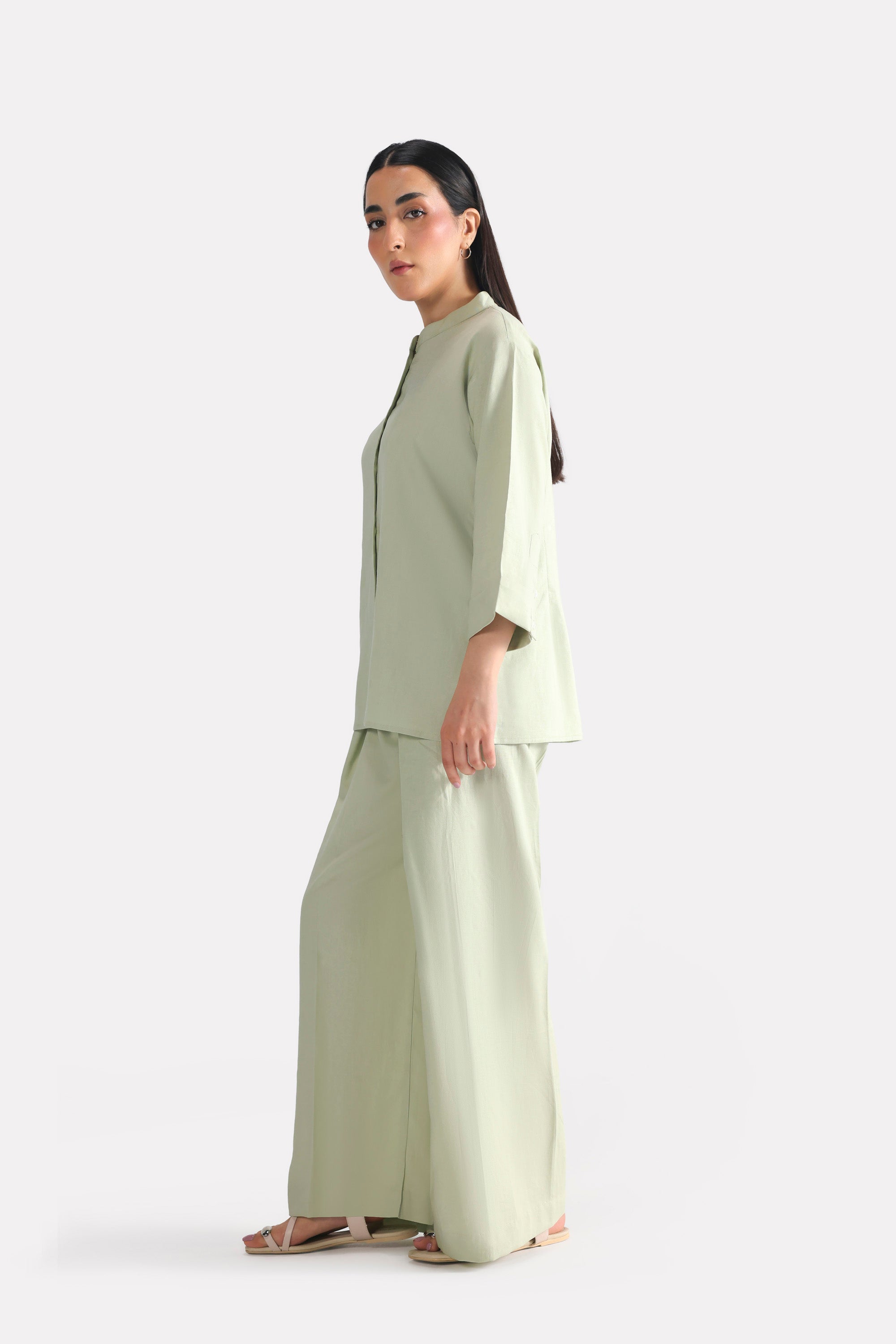 Mint green loop & lounge bottom, full styled look, by SOLA Pakistan.
