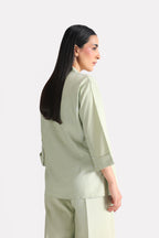 Mint green loop & lounge top, alternate angle, by SOLA Pakistan.