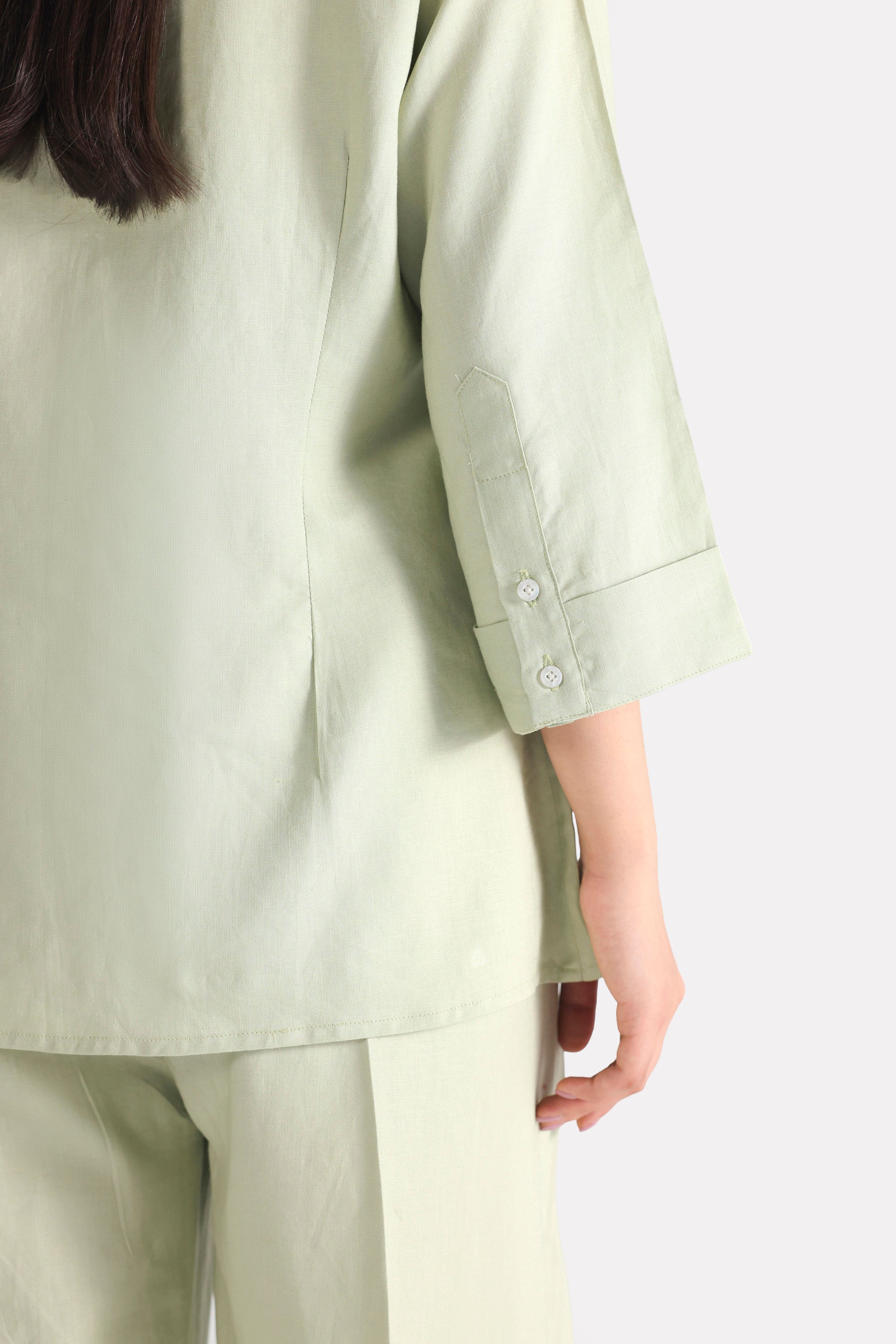 Texture and fabric detail, mint green loop & lounge top, by SOLA Pakistan.
