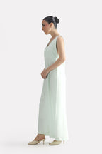 Mint green lyocell slip maxi dress, full styled look, by SOLA Pakistan.