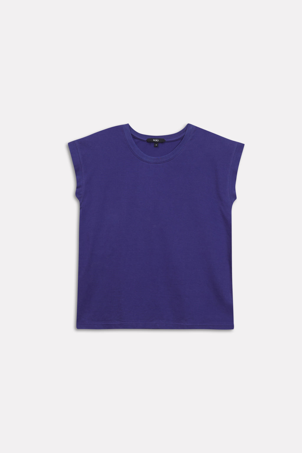 Navy cap sleeve t-shirt shown in a styled fit, by SOLA Pakistan.