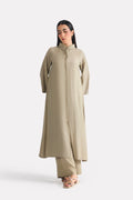 Olive button detail co-ord bottom in lyocell, worn by a model, by SOLA Pakistan.