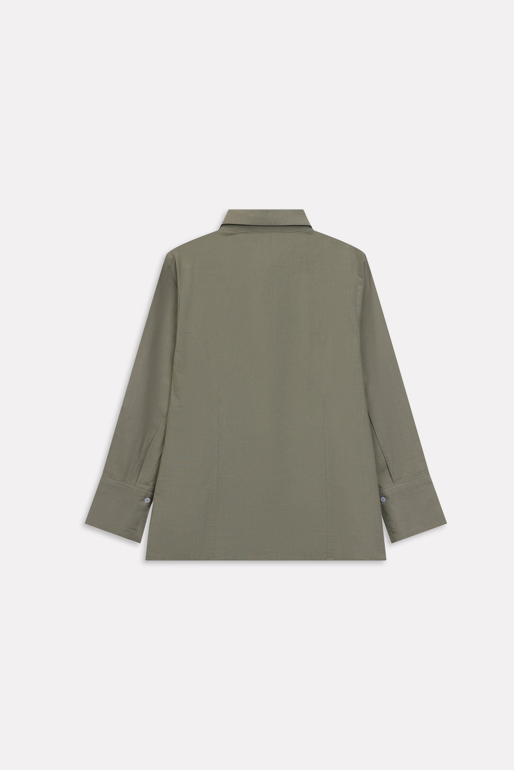 Olive refined pleated woven shirt shown in a styled fit, by SOLA Pakistan.