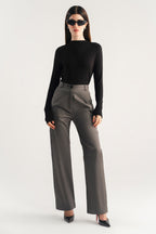 Onyx grey high waisted wide leg tailored trouser, full styled look, by SOLA Pakistan.