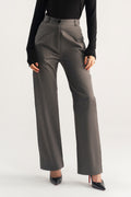 Onyx grey high waisted wide leg tailored trouser, worn by a model, by SOLA Pakistan.