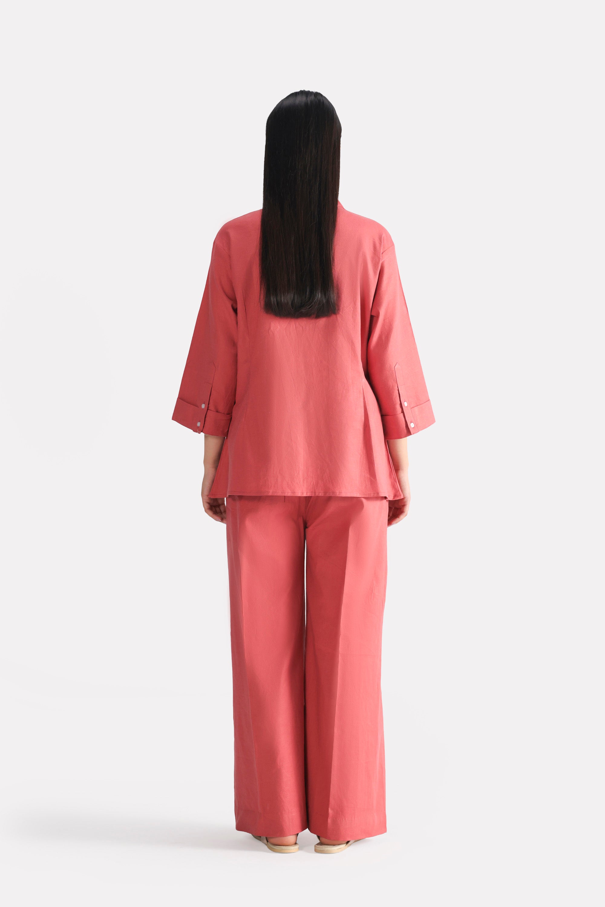 Peach (apricot) loop & lounge top, alternate angle, by SOLA Pakistan.
