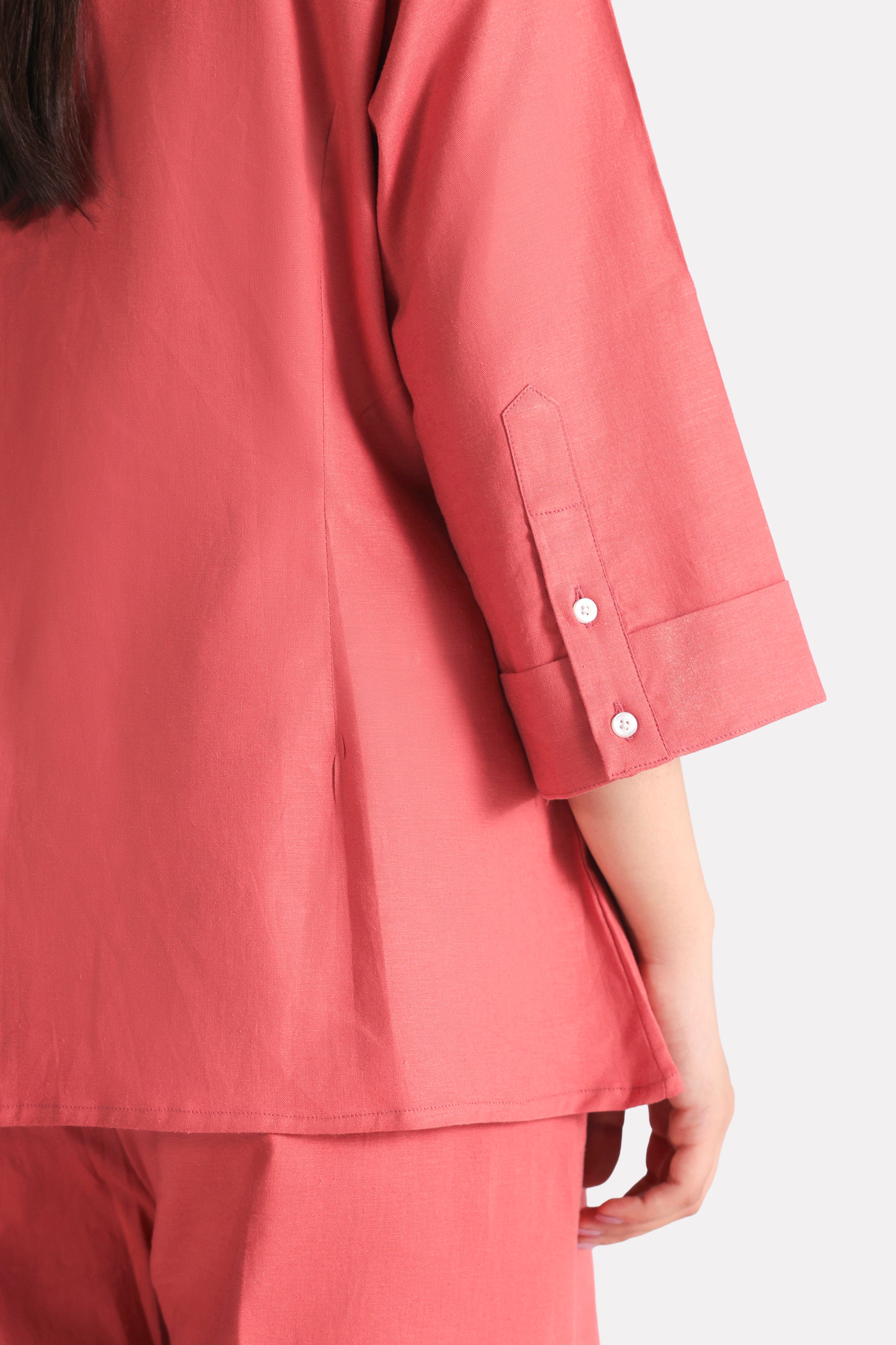 Texture and fabric detail, peach (apricot) loop & lounge top, by SOLA Pakistan.