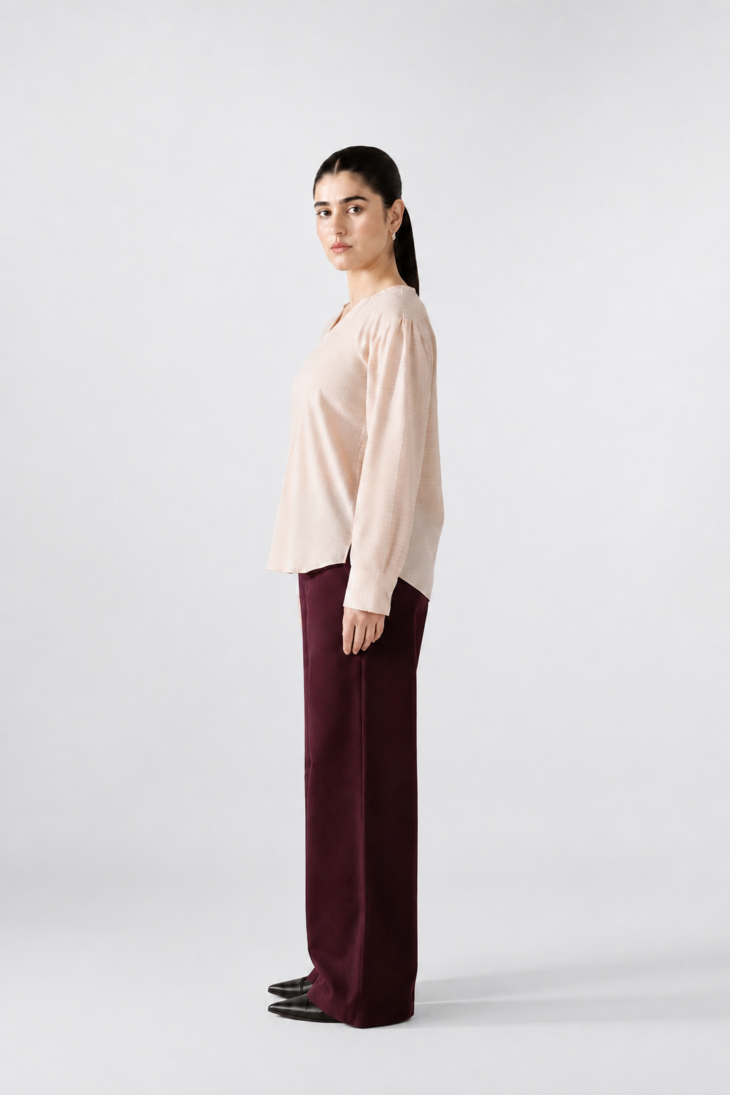 Pink powder pink top, full styled look, by SOLA Pakistan.