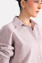 Additional view of the red cherry stripe relaxed fit striped shirt, by SOLA Pakistan.