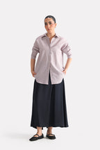 Red cherry stripe relaxed fit striped shirt, alternate angle, by SOLA Pakistan.