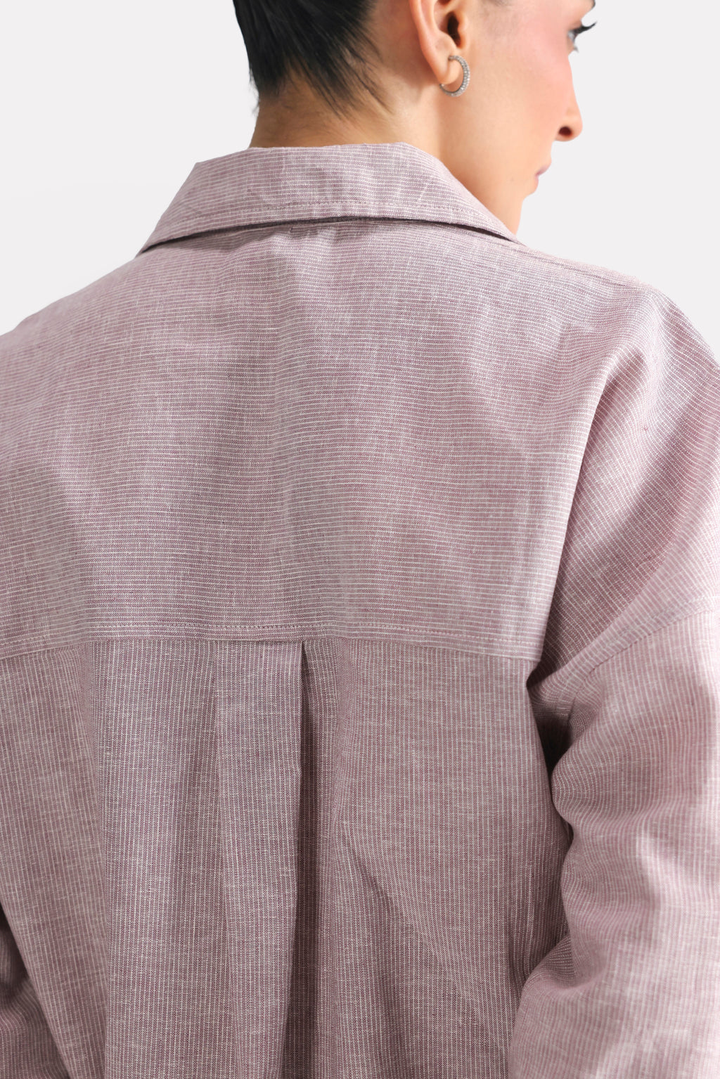 Texture and fabric detail, red cherry stripe relaxed fit striped shirt, by SOLA Pakistan.